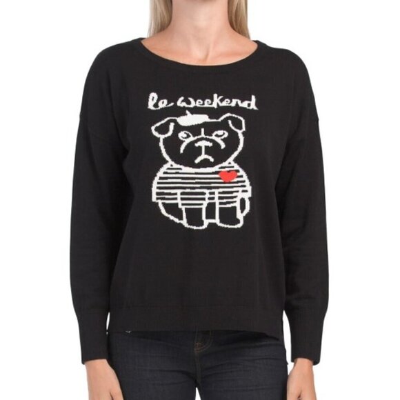 French Connection French Bulldog Le Weekend Black Crewneck Sweater XS - Picture 1 of 8
